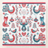 Niedliche Navy und Rote Weihnachtskunst Glasuntersetzer (Vorderseite)