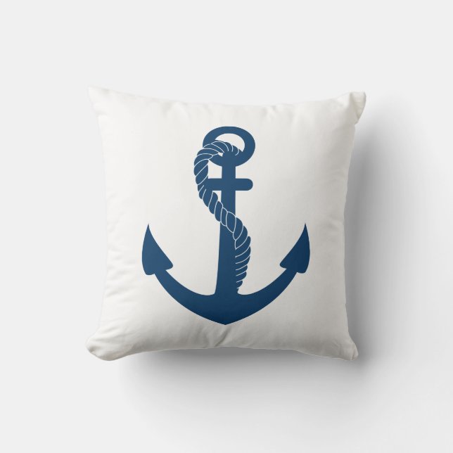 Niedliche Navy White Anchor Nautical Kissen (Vorderseite)
