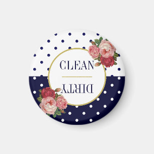 Niedliche Navy White Dots Floral Clean Geschirrspü Magnet
