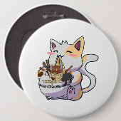 Niedliche Neko Katze mit Ramen Noodles Bowl Anime  Button (Vorne & Hinten)