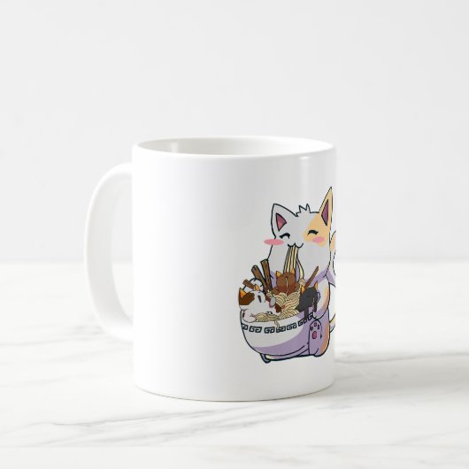 Niedliche Neko Katze mit Ramen Noodles Bowl Anime Kaffeetasse (Vorderseite Links)