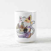 Niedliche Neko Katze mit Ramen Noodles Bowl Anime  Kaffeetasse (Mittel)