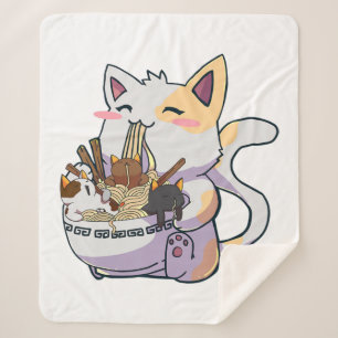 Niedliche Neko Katze mit Ramen Noodles Bowl Anime Sherpadecke