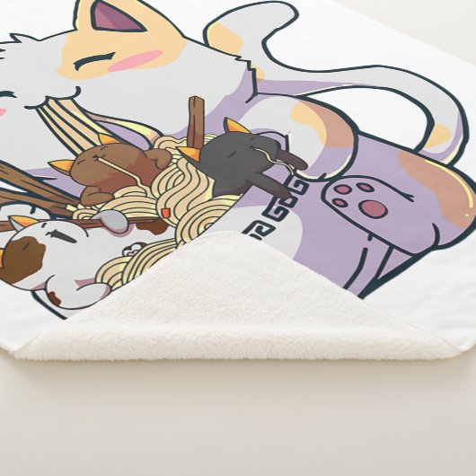Niedliche Neko Katze mit Ramen Noodles Bowl Anime Sherpadecke (3/4)