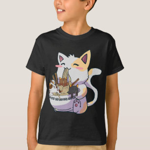 Niedliche Neko Katze mit Ramen Noodles Bowl Anime  T-Shirt