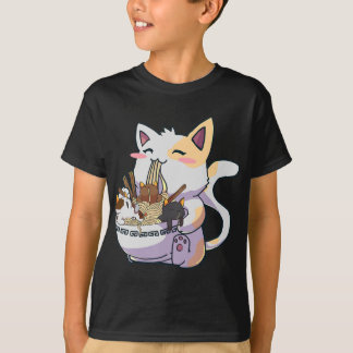 Niedliche Neko Katze mit Ramen Noodles Bowl Anime T-Shirt