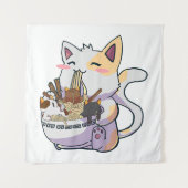 Niedliche Neko Katze mit Ramen Noodles Bowl Anime Wandteppich (Vorderseite)