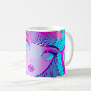 Niedliche Neon Anime Girl Kaffee Tasse