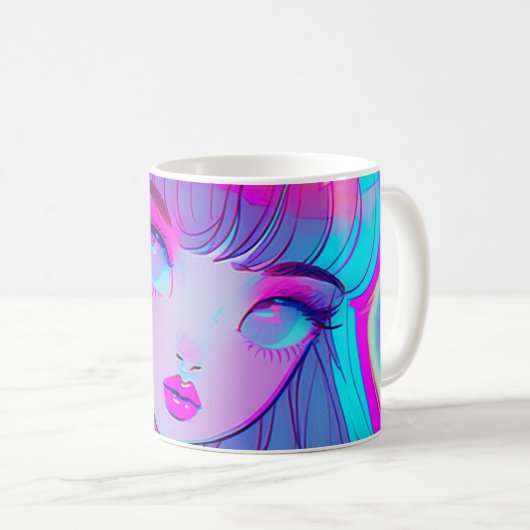 Niedliche Neon Anime Girl Kaffee Tasse (VorderseiteRechts)