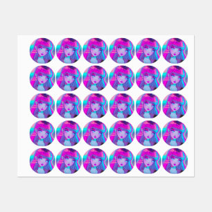 Niedliche Neon Anime Girl Labels Etiketten