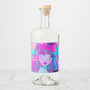 Niedliche Neon Anime Girl Liquor Flasche Alkoholflaschenetikett