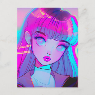 Niedliche Neon Anime Girl Postkarte