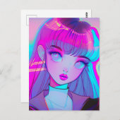 Niedliche Neon Anime Girl Postkarte (Vorne/Hinten)
