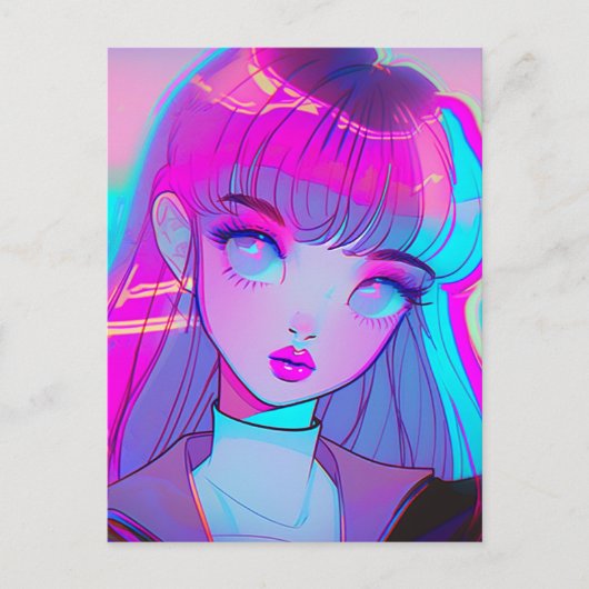 Niedliche Neon Anime Girl Postkarte (Vorderseite)