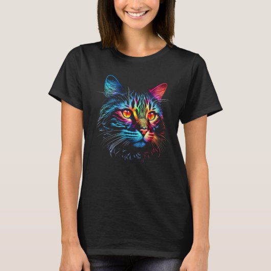Niedliche Neon Cat T-Shirt (Vorderseite)