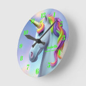 Niedliche Neon Green Pink Unicorn Personalisierte Runde Wanduhr (Winkel)