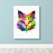 Niedliche Neon Ink Cat Leinwanddruck (Insitu (Holzboden))