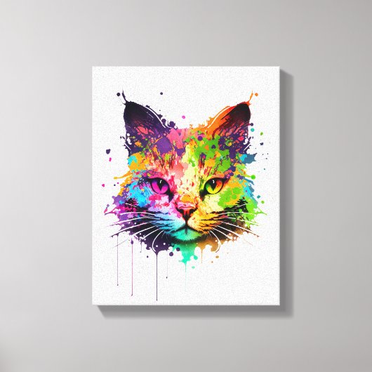 Niedliche Neon Ink Cat Leinwanddruck (Vorderseite)