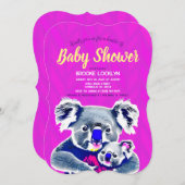 Niedliche Neon Pink Mama und Baby Koalas Dusche Einladung (Vorne/Hinten)