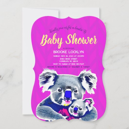 Niedliche Neon Pink Mama und Baby Koalas Dusche Einladung (Vorderseite)