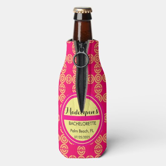 Niedliche Neon Pink Wedding Party Gönnen Personali Flaschenkühler (Flasche Rückseite)