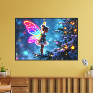 Niedliche Neonflügel aus Weihnachtsmärchen Leinwanddruck