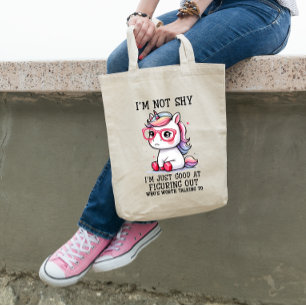 Niedliche Nerdy Unicorn Tote Tasche: Schüchtern un Tragetasche