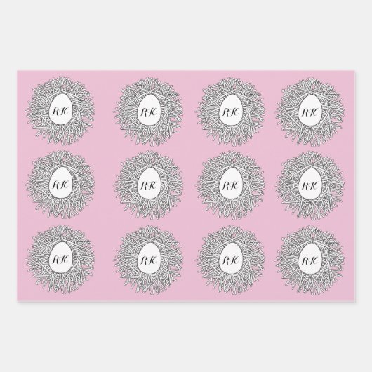 Niedliche Nest- und Eierinitialen und Name Rosa Geschenkpapier Set (Vorderseite 2)
