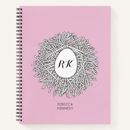 Niedliche Nest- und Eierinitialen und Name Rosa Notizblock