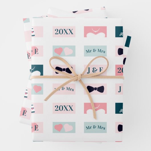 Niedliche Neuauflage von Mr. and Mrs Initials Whit Geschenkpapier Set (Beispiel)