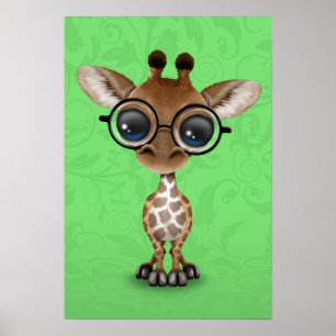 Niedliche Neugierige Baby Giraffe mit Brille auf G Poster