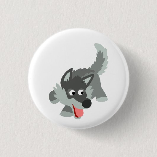 Niedliche Neugierige Cartoon Wolf Button Abzeichen (Vorderseite)