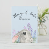 Niedliche, neugierige Rabbit Pink Lilac Blume Blau (Stehend Vorderseite)