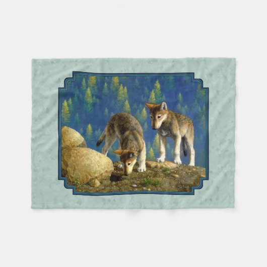 Niedliche Neugierige Welpen Fleecedecke (Vorderseite (Horizontal))