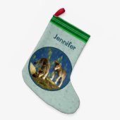 Niedliche Neugierige Welpen Kleiner Weihnachtsstrumpf (Vorderansicht (hängend))