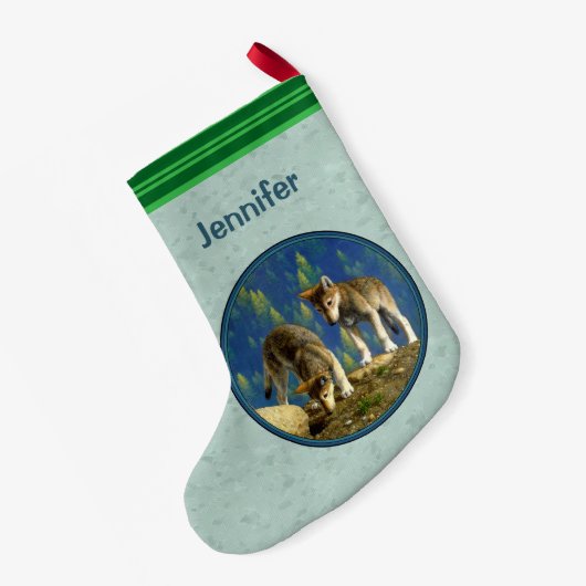 Niedliche Neugierige Welpen Kleiner Weihnachtsstrumpf (Rückseite (Hängend))