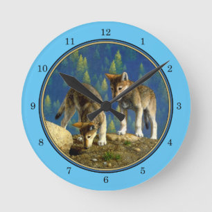 Niedliche Neugierige Welpen Runde Wanduhr