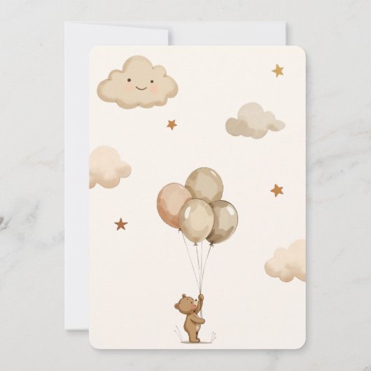 Niedliche neutrale Baby Wait Teddy Bear Baby Dusch Einladung (Rückseite)