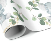 Niedliche neutrale Elefantengrün Gold Baby Geburts Geschenkpapier (Rolleneckpunkt)