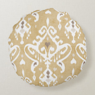 Niedliche, neutrale Goldbeige-Kat-Stammmuster Rundes Kissen