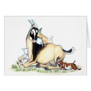 Niedliche nigerische zwergartige Ziege und Kinder