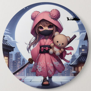 Niedliche Ninja-Kriegerin Button