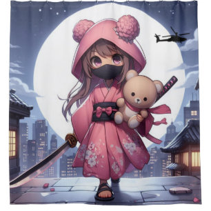 Niedliche Ninja-Kriegerin Duschvorhang