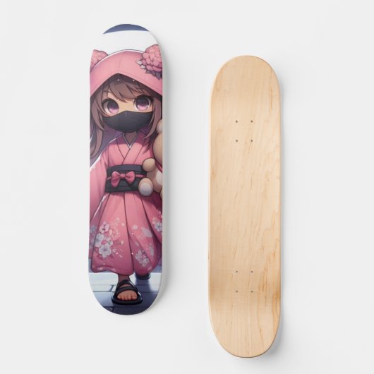Niedliche Ninja-Kriegerin Skateboard (Vorderseite)