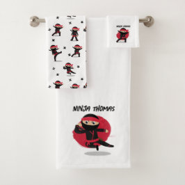 Niedliche Ninja Warrior Black & Red Kids Badhandtuch Set