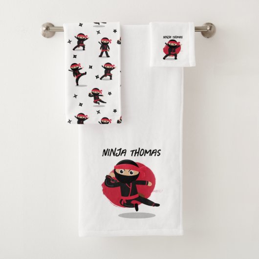 Niedliche Ninja Warrior Black & Red Kids Badhandtuch Set (Insitu)