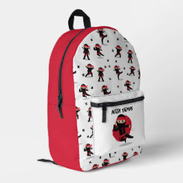 Niedliche Ninja Warrior Black & Red Kids School Bedruckter Rucksack