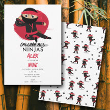 Niedliche Ninja Warrior Kids Black & Red Geburtsta