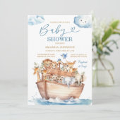 Niedliche Noah's Ark Gender Neutral Boho Baby Dusc Einladung (Stehend Vorderseite)