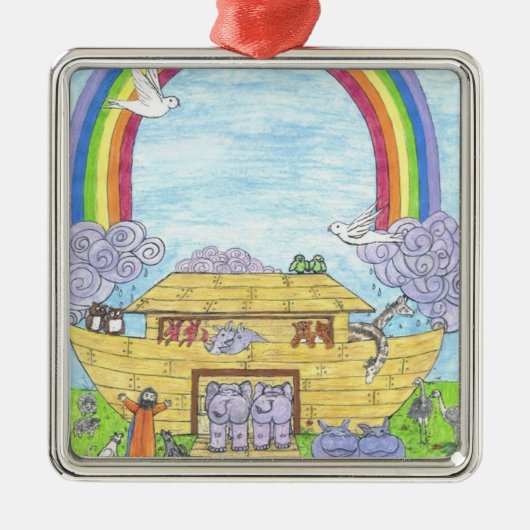 Niedliche Noah's Ark lustige Tiere bunt Regenbogen Ornament Aus Metall (Vorne)